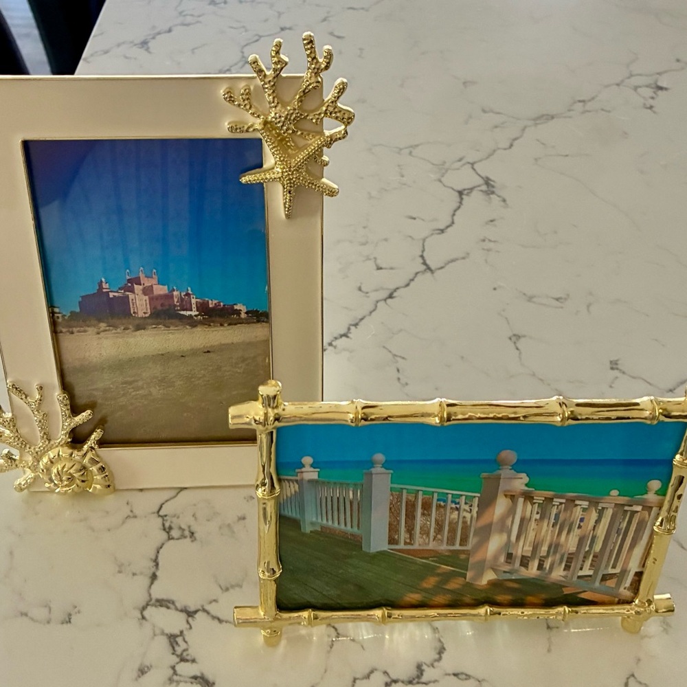 Lilly Pulitzer Gold and White Coastal Picture Frame Set